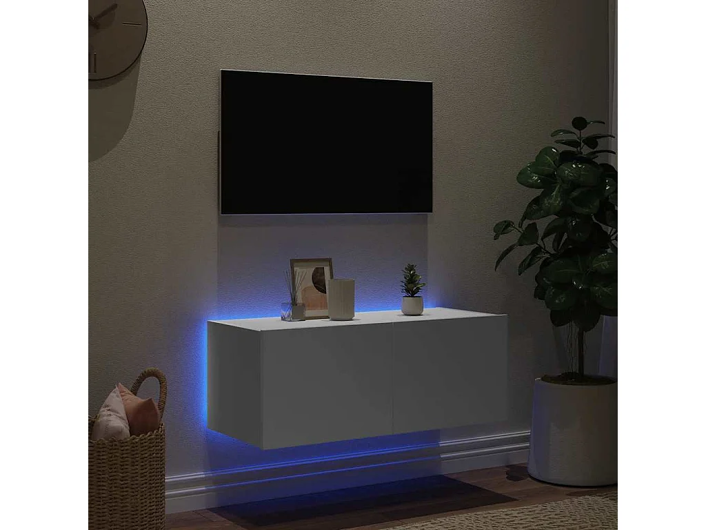 Berkfield TV Wall Cabinet with LED Lights White 80x35x31 cm