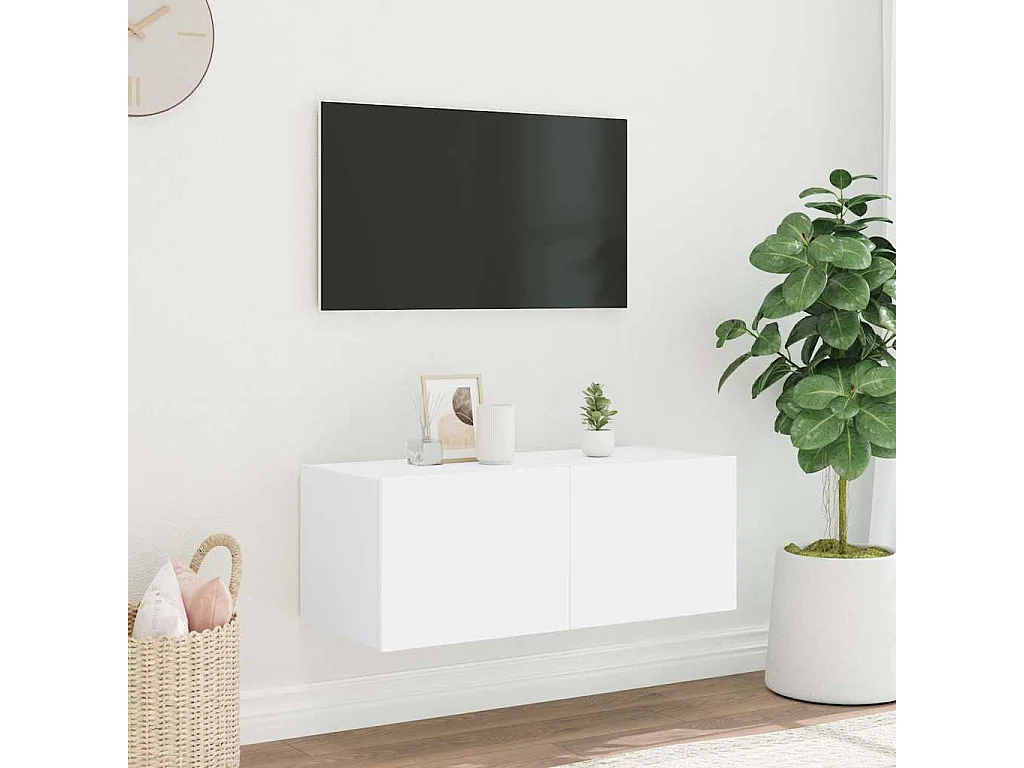 Berkfield TV Wall Cabinet with LED Lights White 80x35x31 cm