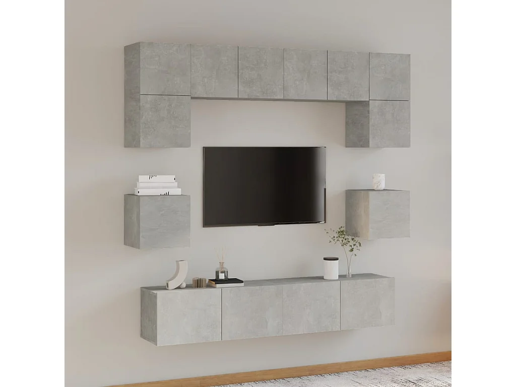 Berkfield 8 Piece TV Cabinet Set Concrete Grey Engineered Wood