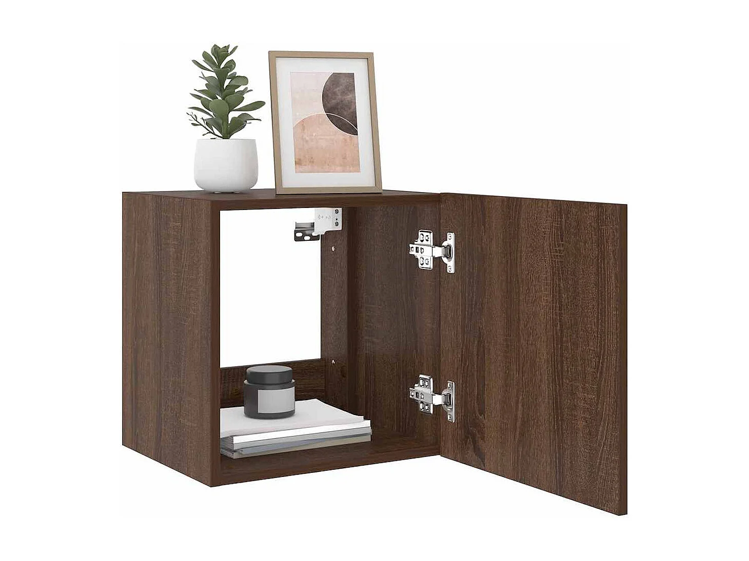 Berkfield TV Wall Cabinet with LED Lights Brown Oak 40.5x35x40 cm