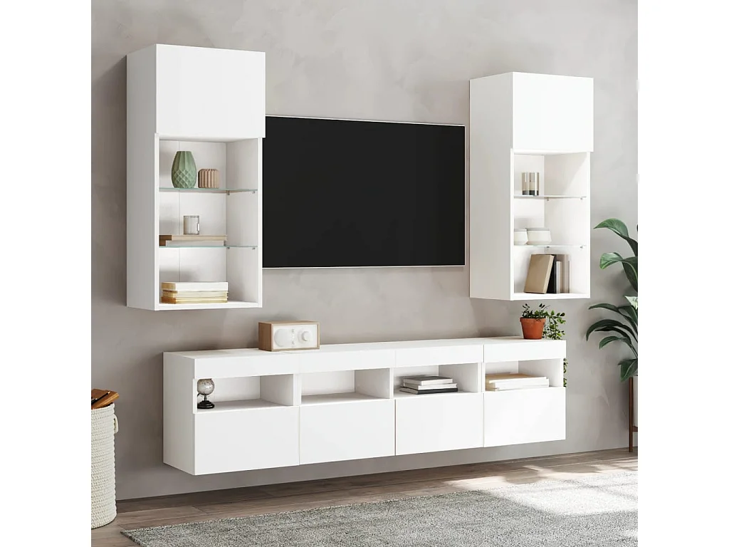 Berkfield TV Wall Cabinet with LED Lights White 40x30x40 cm