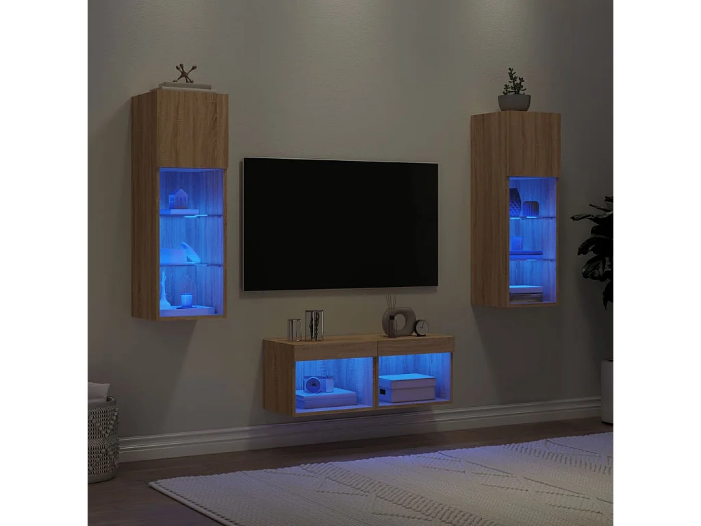 Berkfield 4 Piece TV Wall Cabinets with LED Lights Sonoma Oak