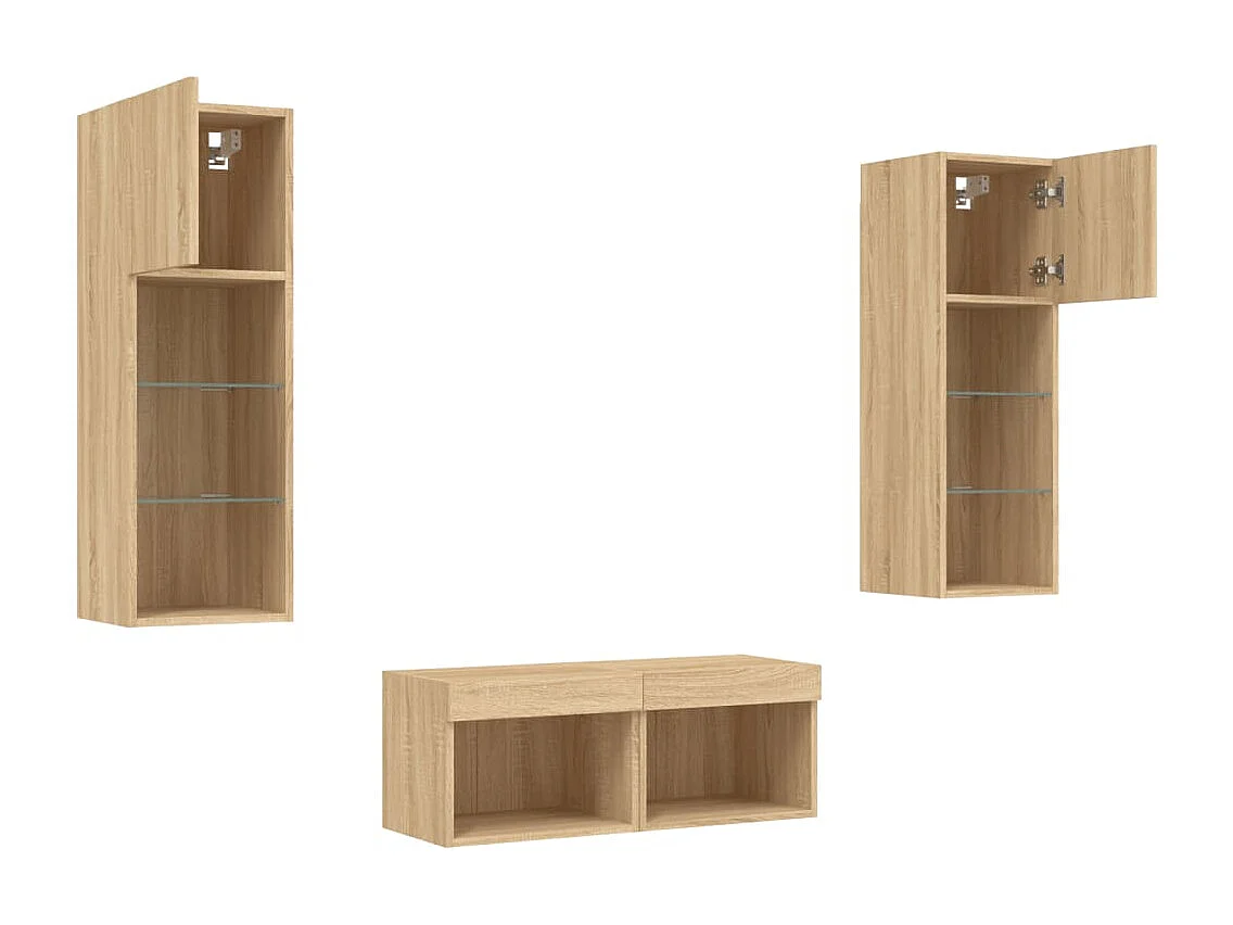 Berkfield 4 Piece TV Wall Cabinets with LED Lights Sonoma Oak