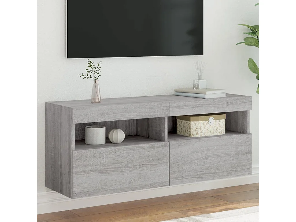 Berkfield TV Wall Cabinet with LED Lights Grey Sonoma 100x30x40 cm