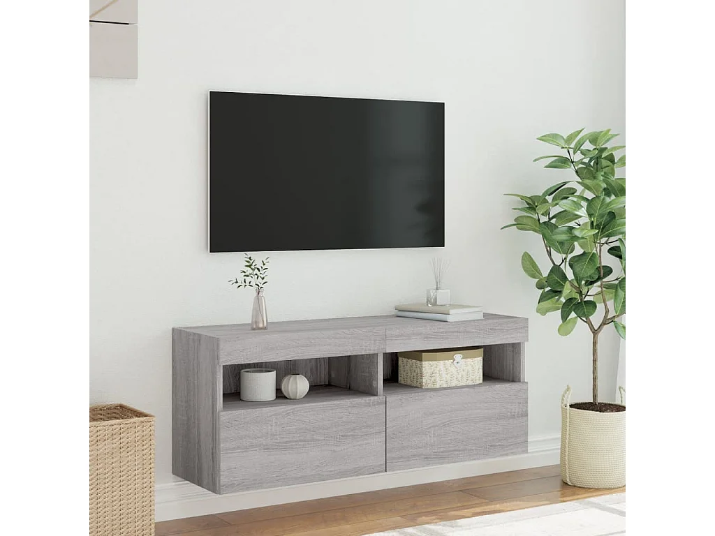 Berkfield TV Wall Cabinet with LED Lights Grey Sonoma 100x30x40 cm