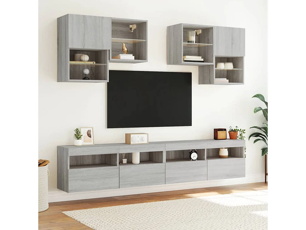 Berkfield TV Wall Cabinet with LED Lights Grey Sonoma 100x30x40 cm