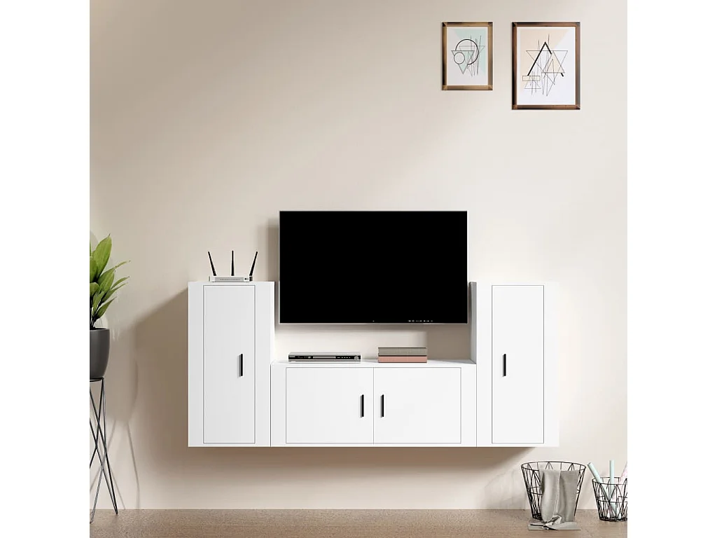 Berkfield 3 Piece TV Cabinet Set White Engineered Wood