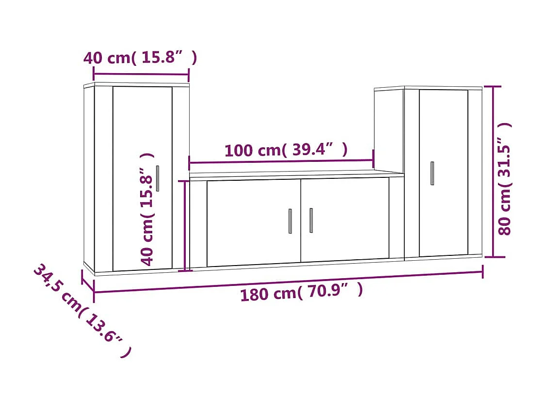 Berkfield 3 Piece TV Cabinet Set White Engineered Wood