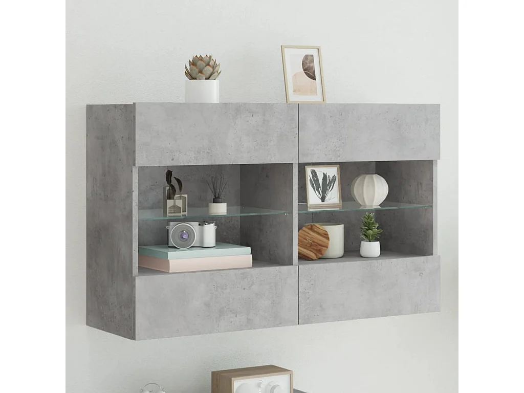 Berkfield TV Wall Cabinet with LED Lights Concrete Grey 98.5x30x60.5 cm