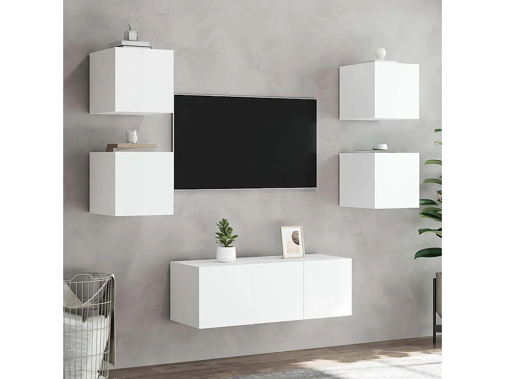 Berkfield TV Wall Cabinet with LED Lights White 30.5x35x30 cm