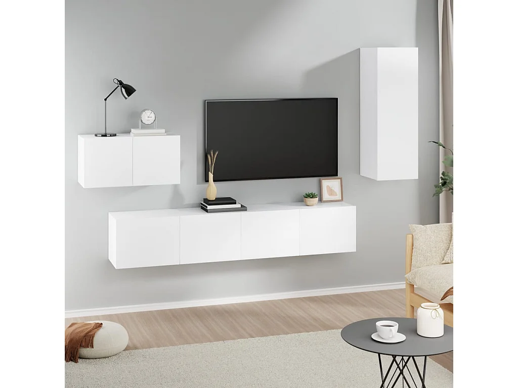 Berkfield 4 Piece TV Cabinet Set White Engineered Wood