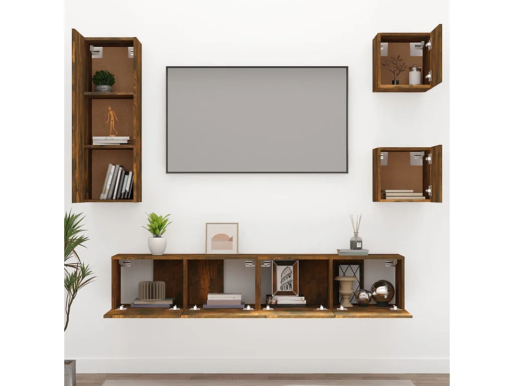 Berkfield 5 Piece TV Cabinet Set Smoked Oak Engineered Wood