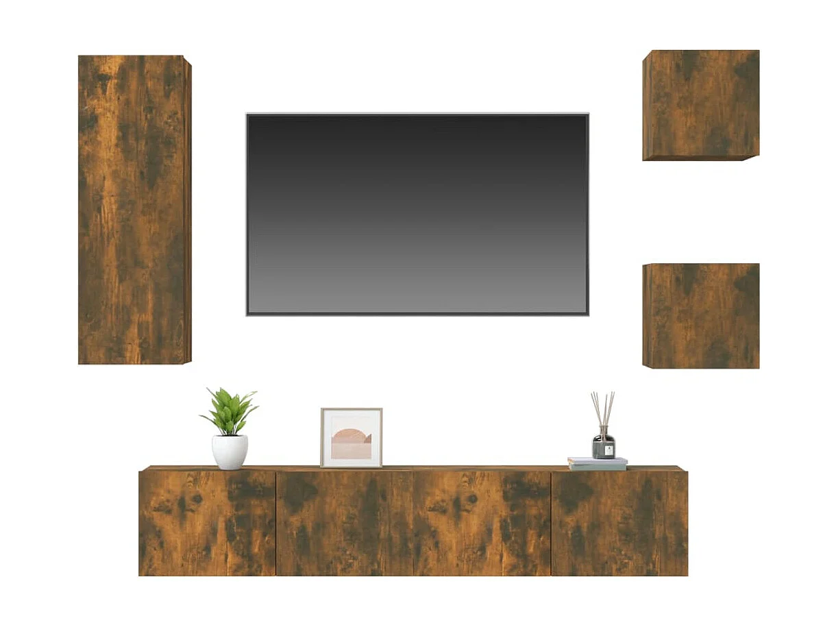 Berkfield 5 Piece TV Cabinet Set Smoked Oak Engineered Wood