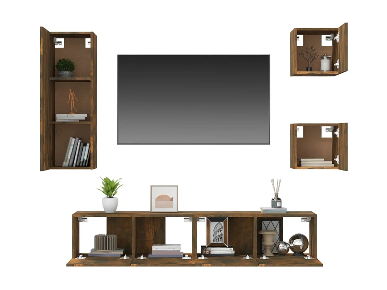 Berkfield 5 Piece TV Cabinet Set Smoked Oak Engineered Wood