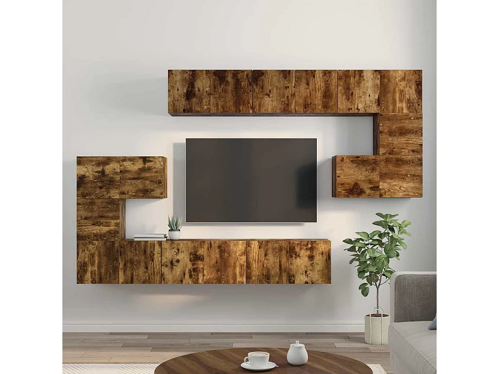 Berkfield 10 Piece TV Cabinet Set Smoked Oak Engineered Wood