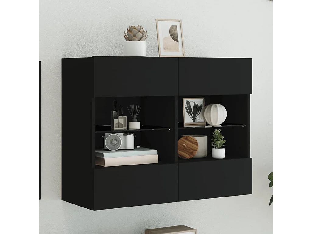 Berkfield TV Wall Cabinet with LED Lights Black 78.5x30x60.5 cm