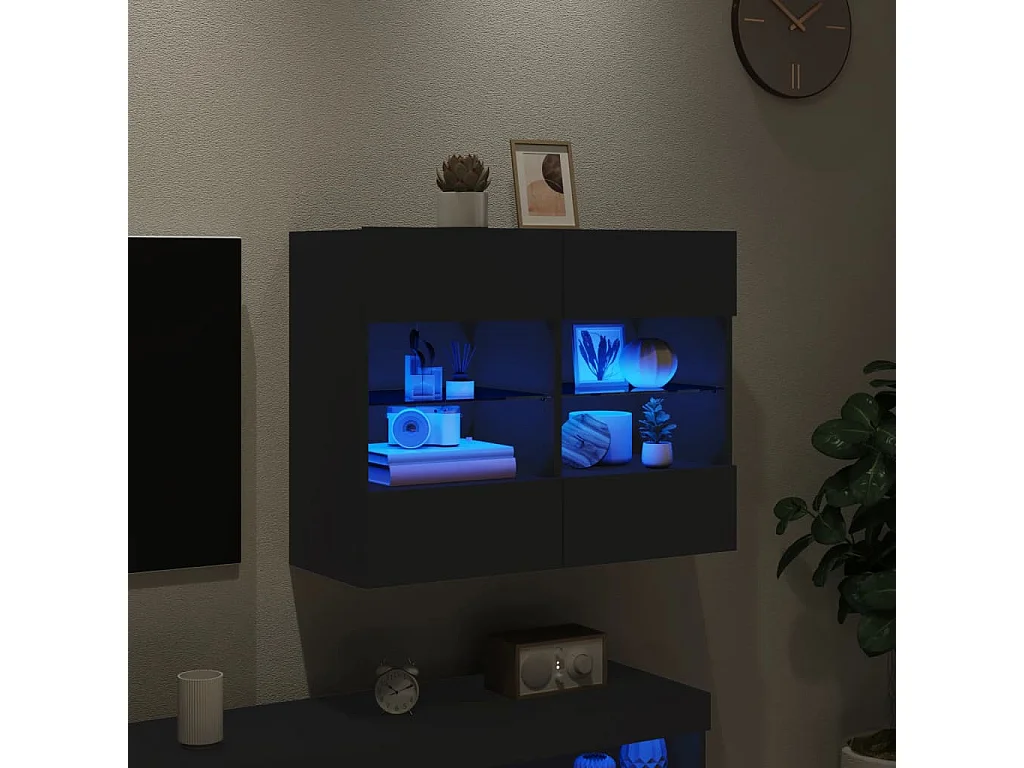 Berkfield TV Wall Cabinet with LED Lights Black 78.5x30x60.5 cm