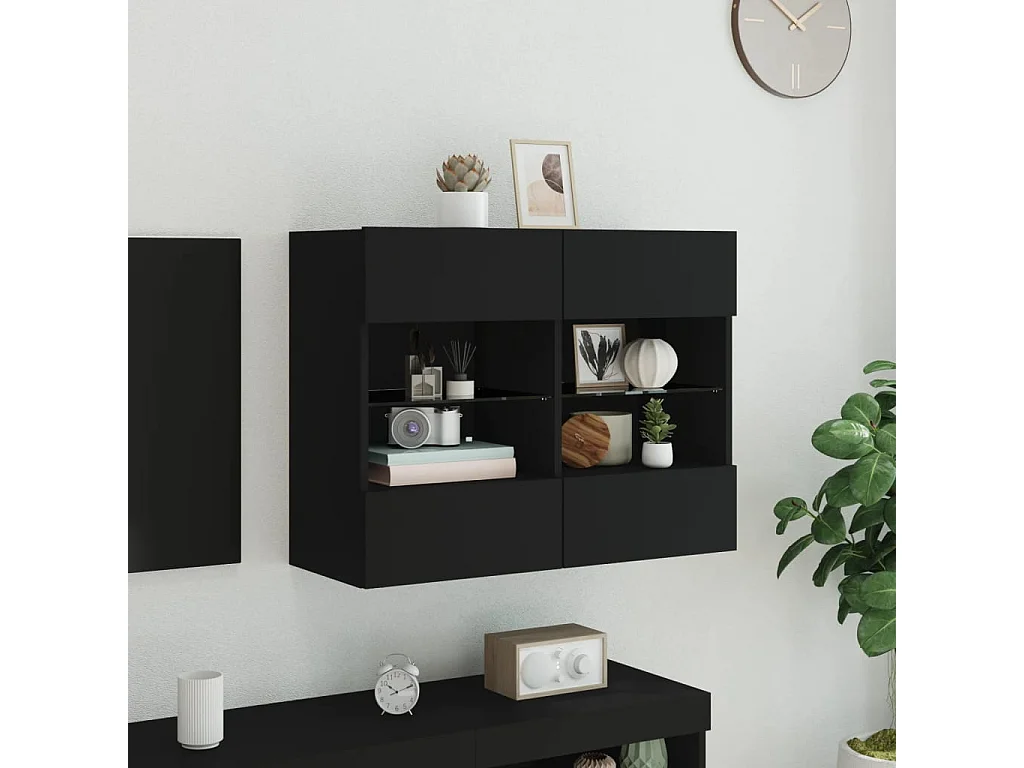 Berkfield TV Wall Cabinet with LED Lights Black 78.5x30x60.5 cm