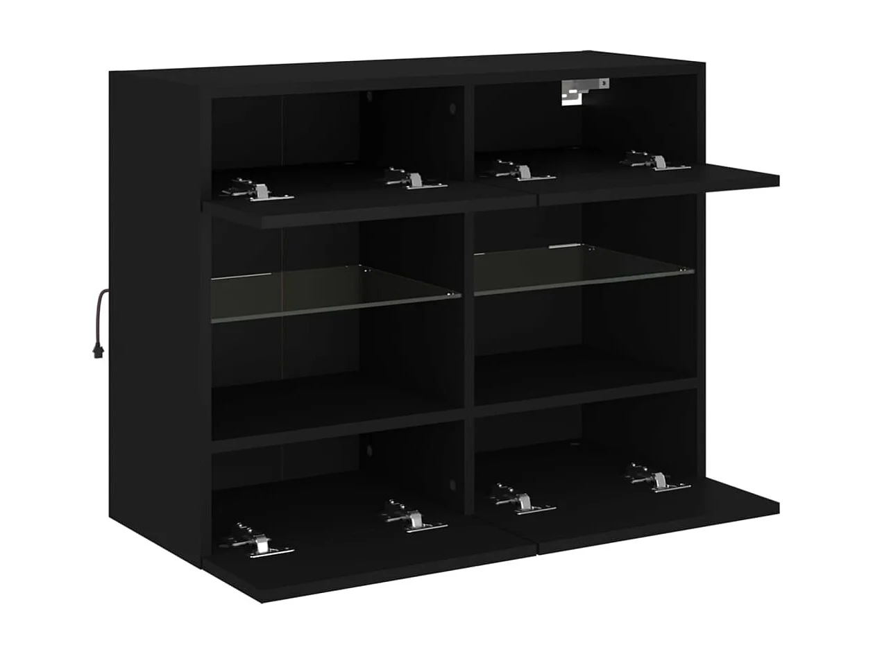 Berkfield TV Wall Cabinet with LED Lights Black 78.5x30x60.5 cm