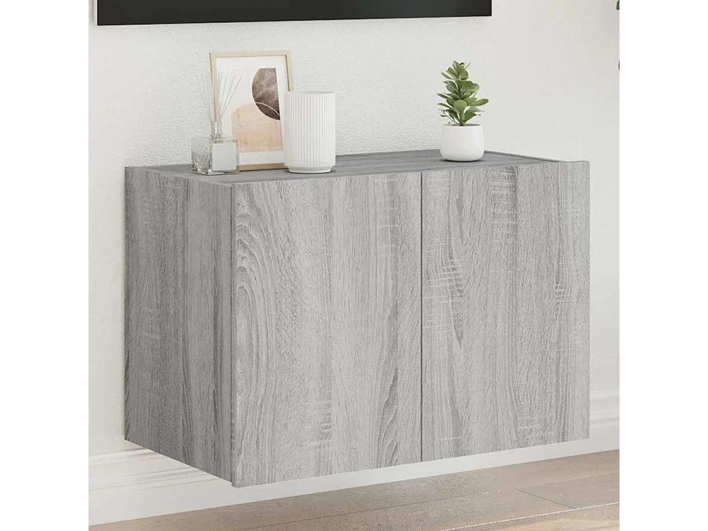 Berkfield TV Wall Cabinet with LED Lights Grey Sonoma 60x35x41 cm
