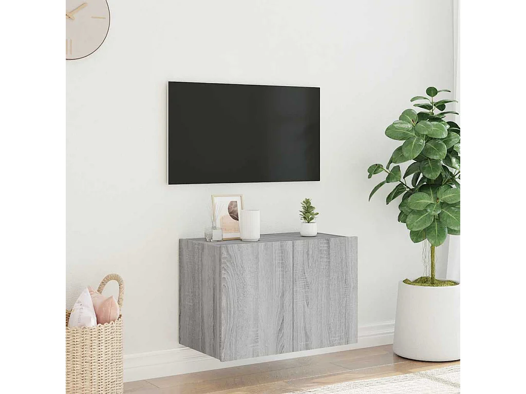 Berkfield TV Wall Cabinet with LED Lights Grey Sonoma 60x35x41 cm