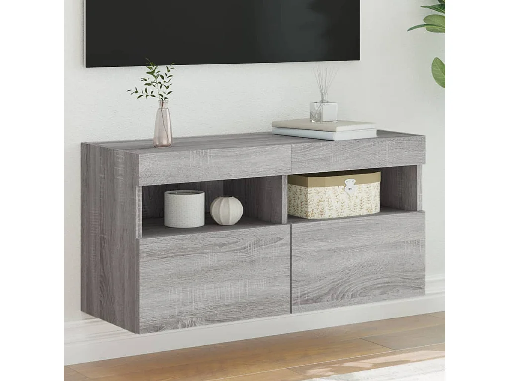 Berkfield TV Wall Cabinet with LED Lights Grey Sonoma 80x30x40 cm