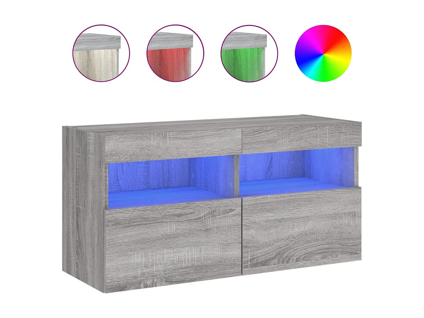 Berkfield TV Wall Cabinet with LED Lights Grey Sonoma 80x30x40 cm