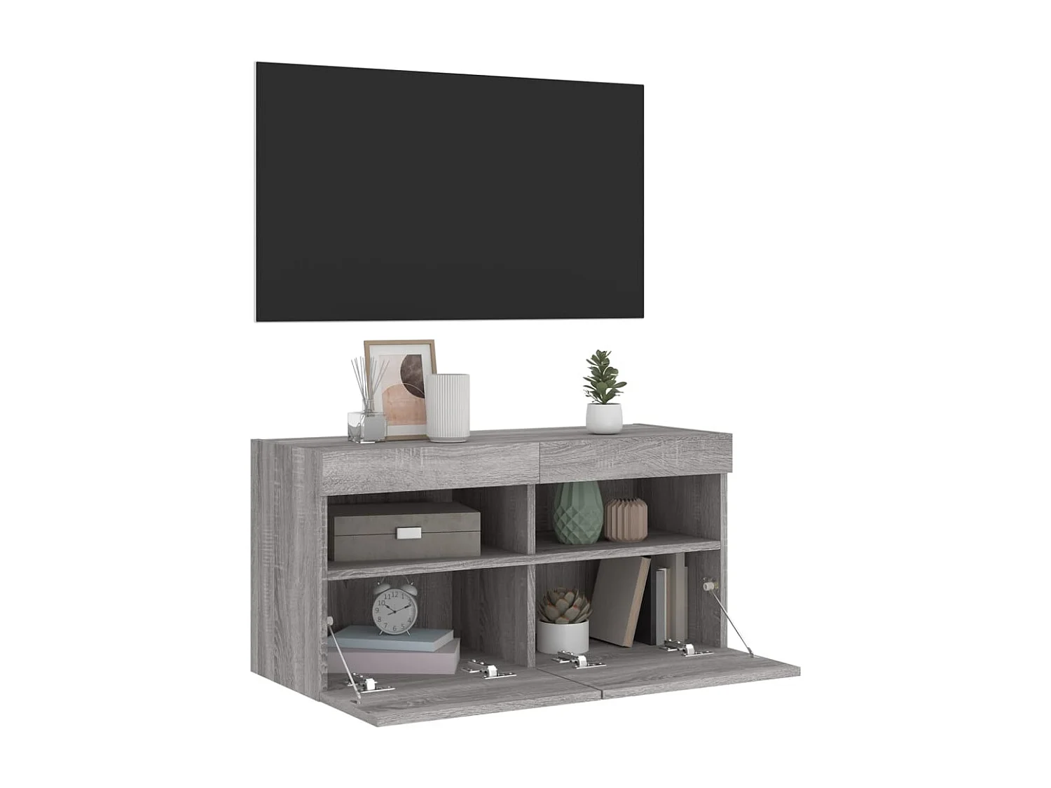 Berkfield TV Wall Cabinet with LED Lights Grey Sonoma 80x30x40 cm