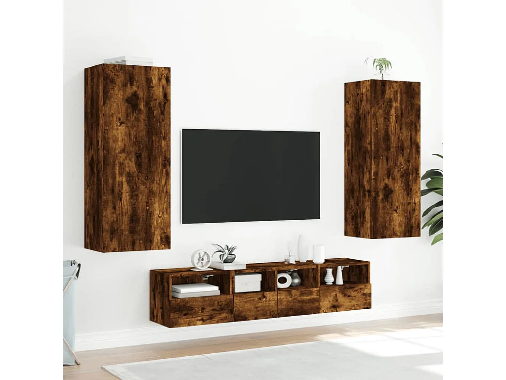 Berkfield TV Wall Cabinet Smoked Oak 40.5x30x102 cm Engineered Wood