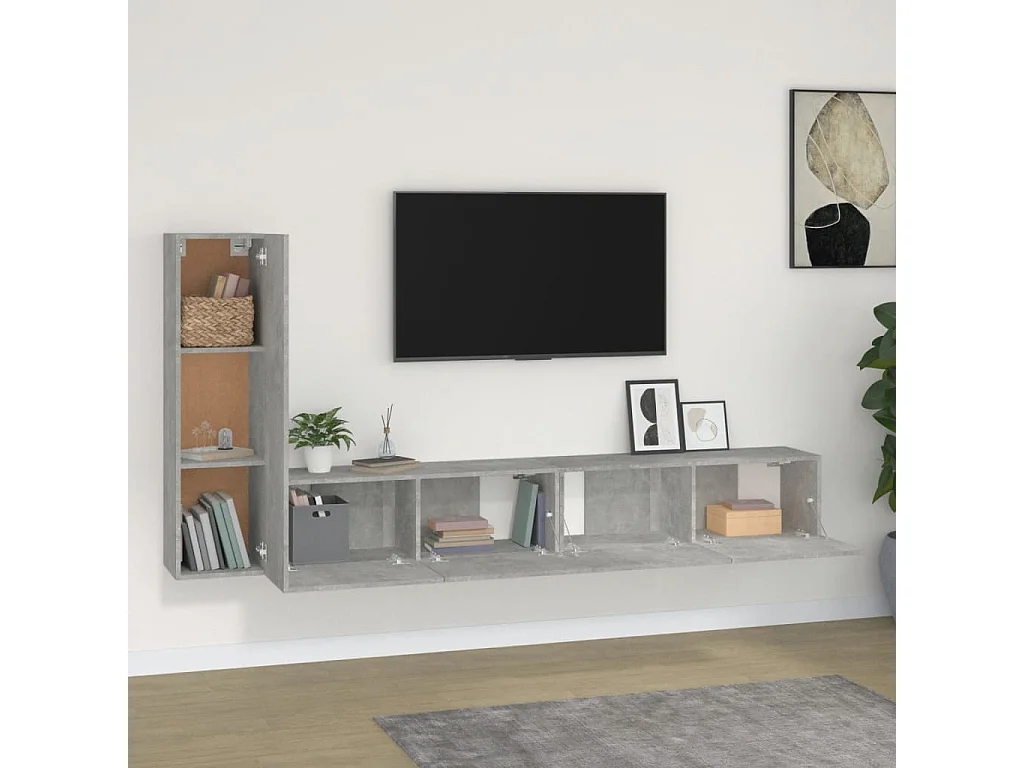 Berkfield 3 Piece TV Cabinet Set Concrete Grey Engineered Wood