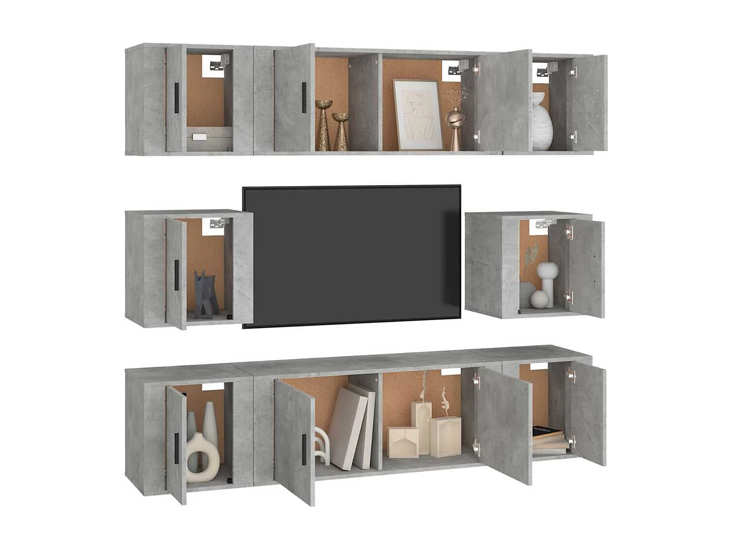 Berkfield 8 Piece TV Cabinet Set Concrete Grey Engineered Wood