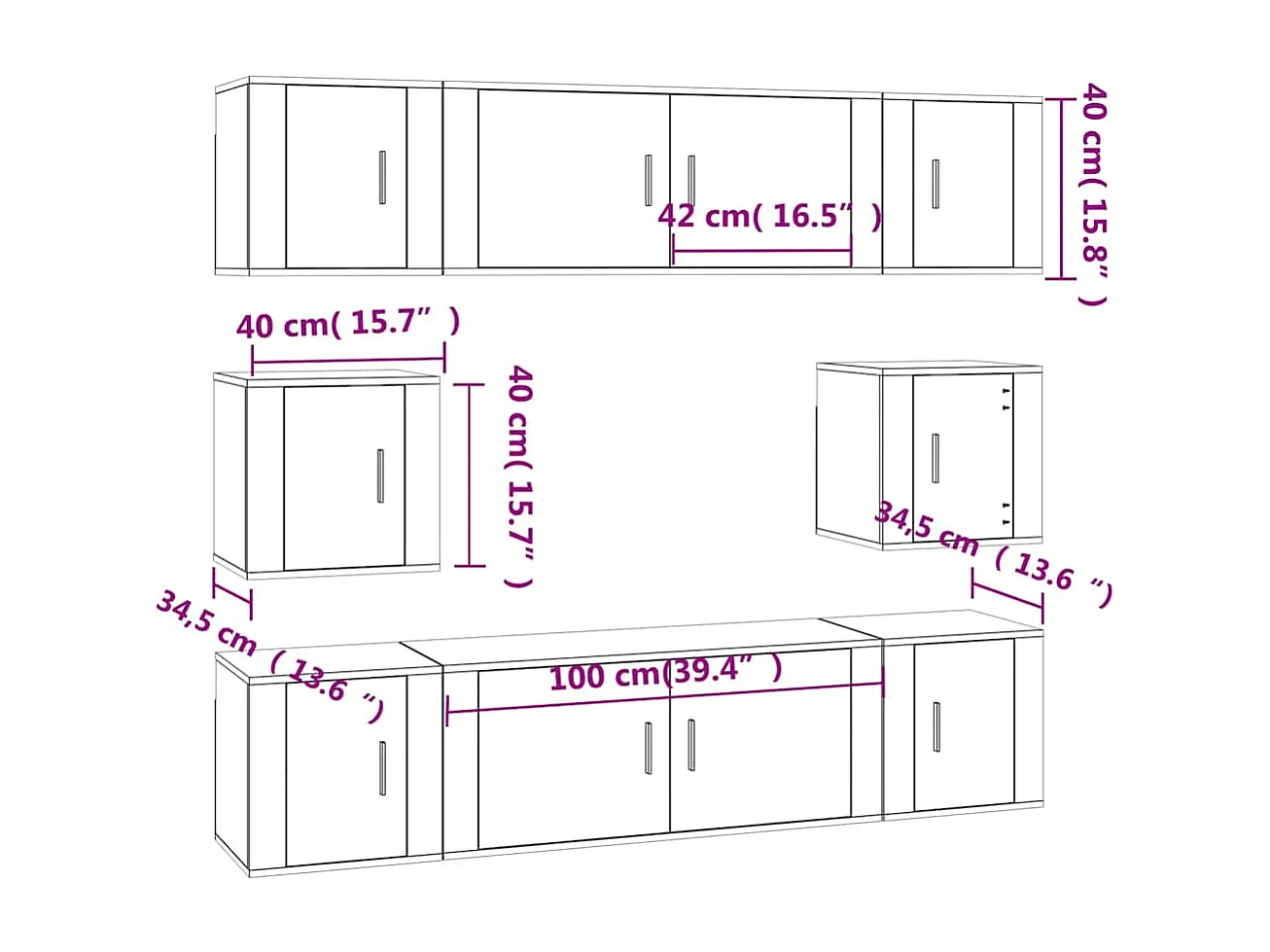 Berkfield 8 Piece TV Cabinet Set Concrete Grey Engineered Wood