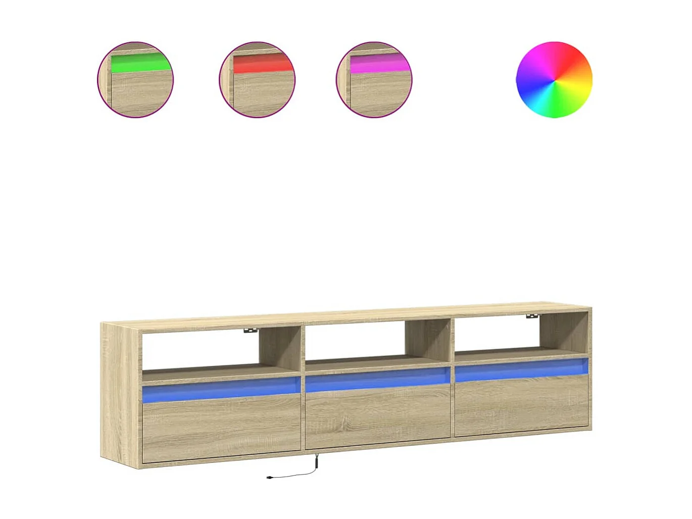 Berkfield TV Wall Cabinet with LED Sonoma Oak 180x31x45 cm