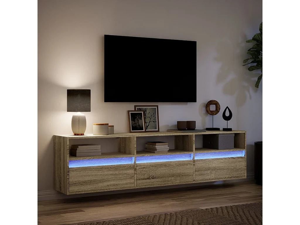 Berkfield TV Wall Cabinet with LED Sonoma Oak 180x31x45 cm