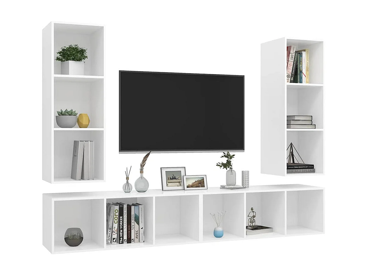Berkfield Wall-mounted TV Cabinets 4 pcs White Engineered Wood