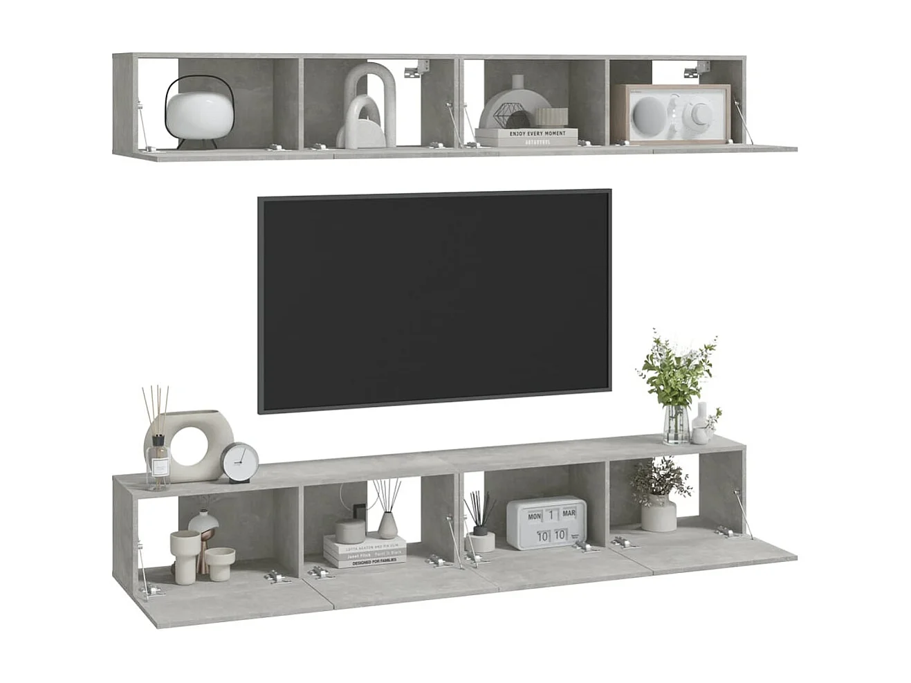 Berkfield Wall TV Cabinets 4 pcs Concrete Grey 100x30x30 cm