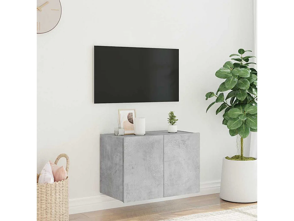 Berkfield TV Wall Cabinet with LED Lights Concrete Grey 60x35x41 cm