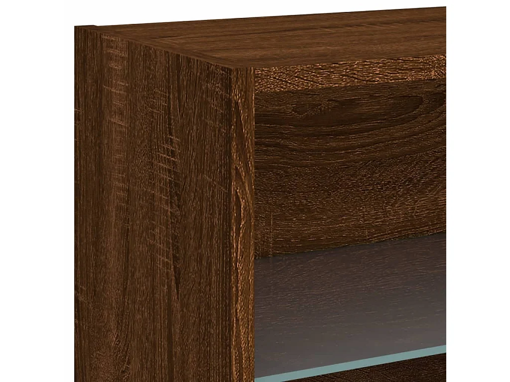 Berkfield Bedside Cabinet with LED Lights Wall-mounted Brown Oak