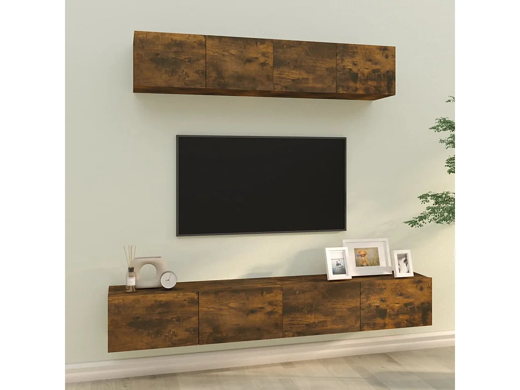 Berkfield 4 Piece TV Cabinet Set Smoked Oak Engineered Wood