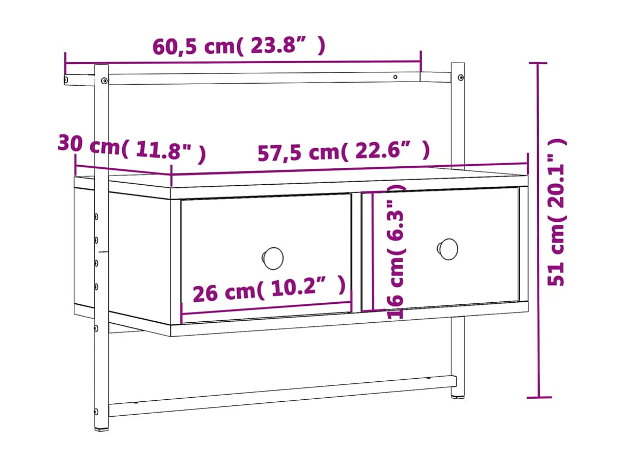 Berkfield TV Cabinet Wall-mounted Grey Sonoma 60.5x30x51 cm Engineered Wood