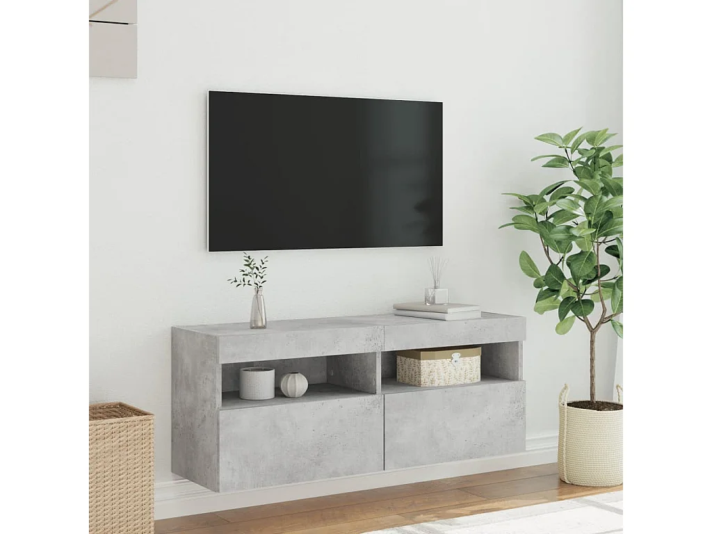 Berkfield TV Wall Cabinet with LED Lights Concrete Grey 100x30x40 cm