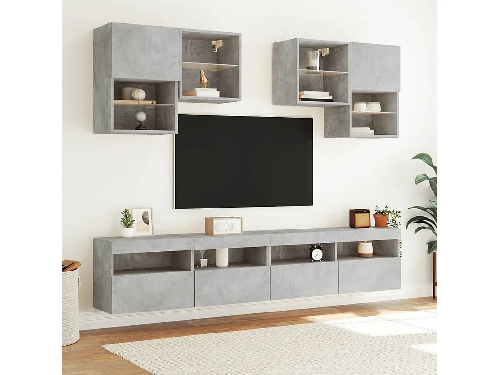Berkfield TV Wall Cabinet with LED Lights Concrete Grey 100x30x40 cm