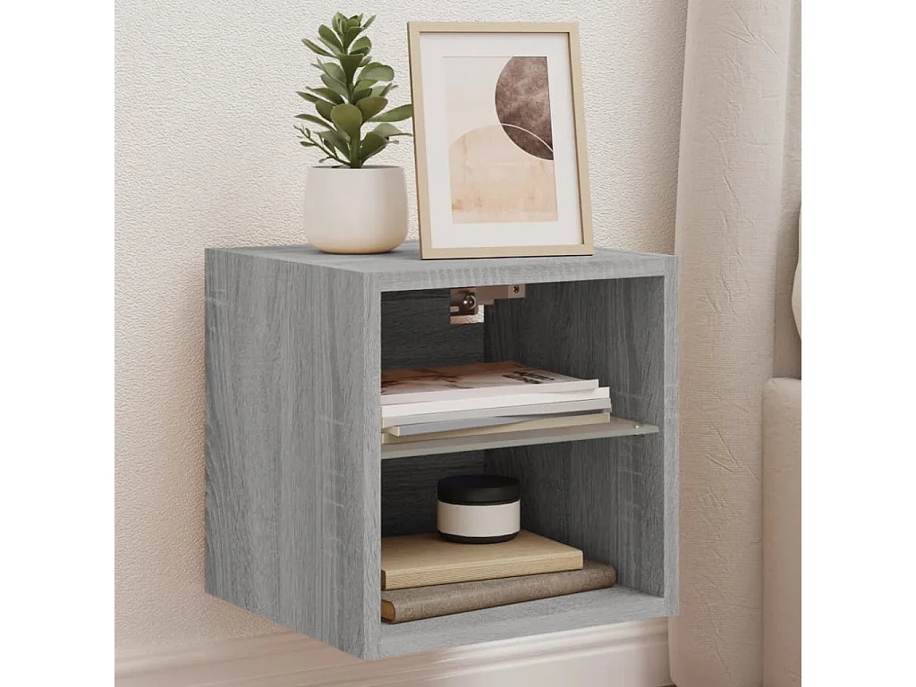 Berkfield TV Wall Cabinet with LED Lights Grey Sonoma 30x28.5x30 cm