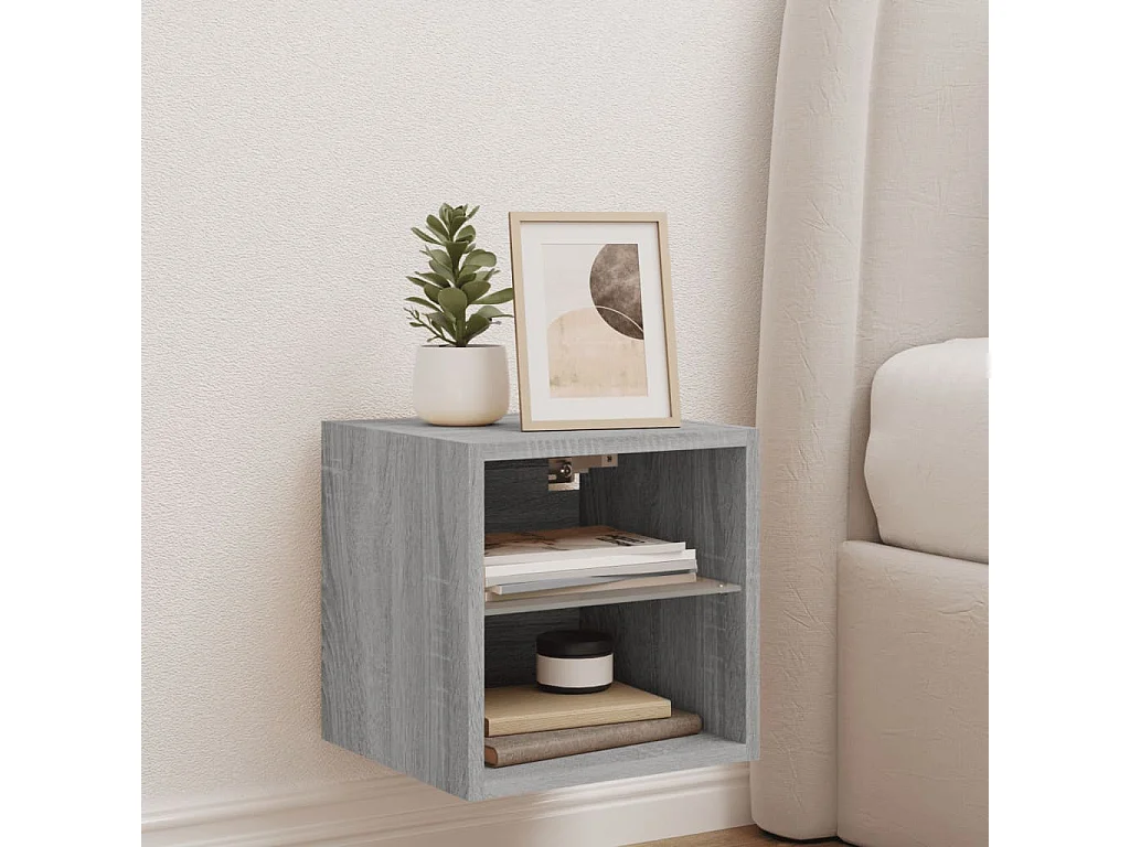 Berkfield TV Wall Cabinet with LED Lights Grey Sonoma 30x28.5x30 cm