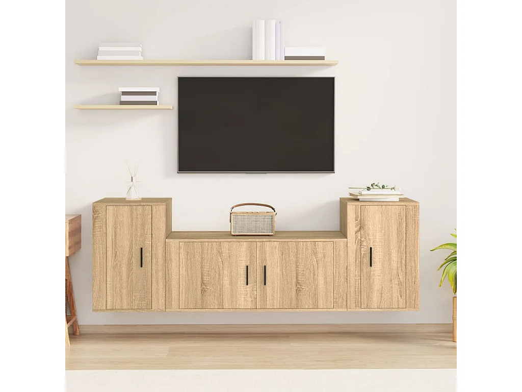 Berkfield 3 Piece TV Cabinet Set Sonoma Oak Engineered Wood