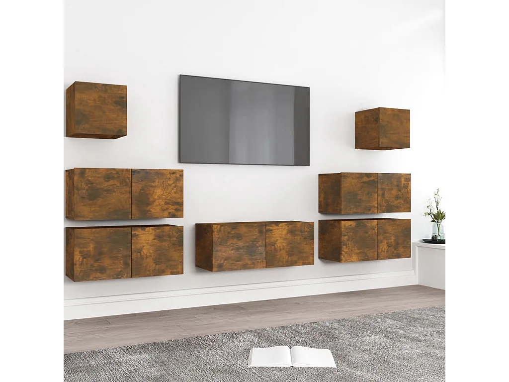 Berkfield 7 Piece TV Cabinet Set Smoked Oak Engineered Wood