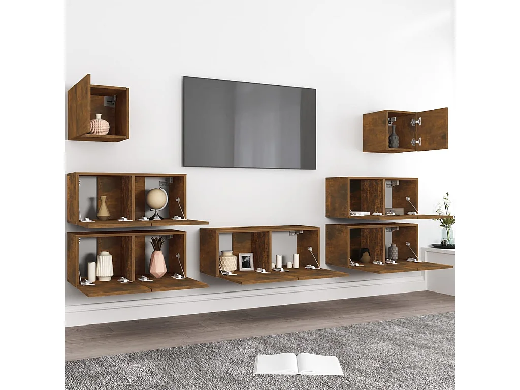 Berkfield 7 Piece TV Cabinet Set Smoked Oak Engineered Wood