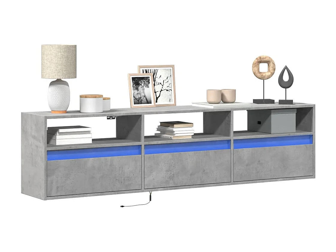 Berkfield TV Wall Cabinet with LED Concrete Grey 180x31x45 cm