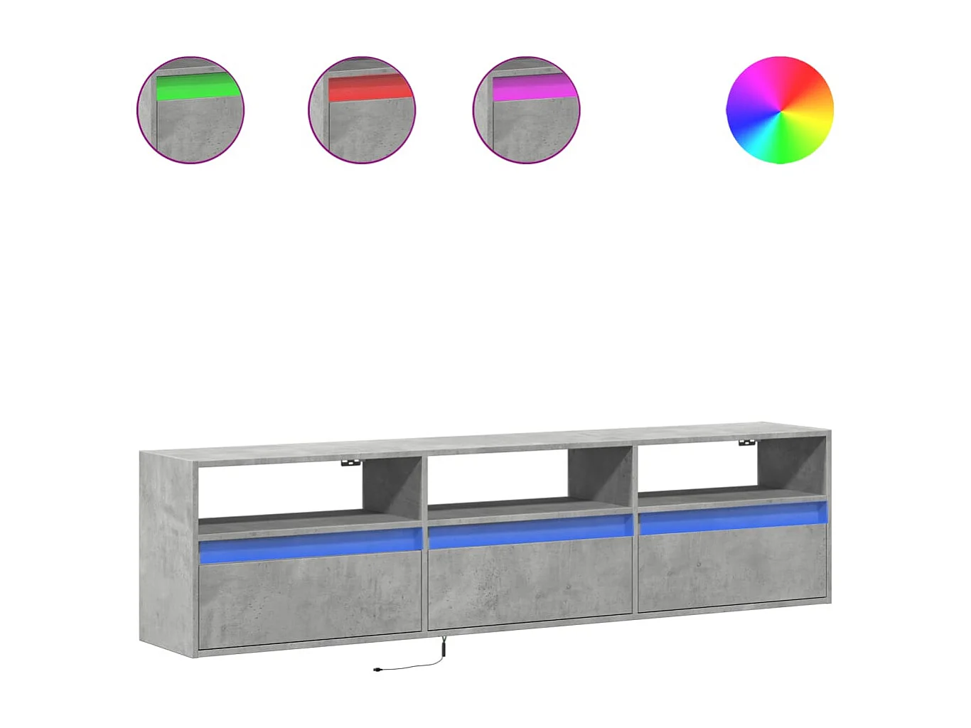 Berkfield TV Wall Cabinet with LED Concrete Grey 180x31x45 cm