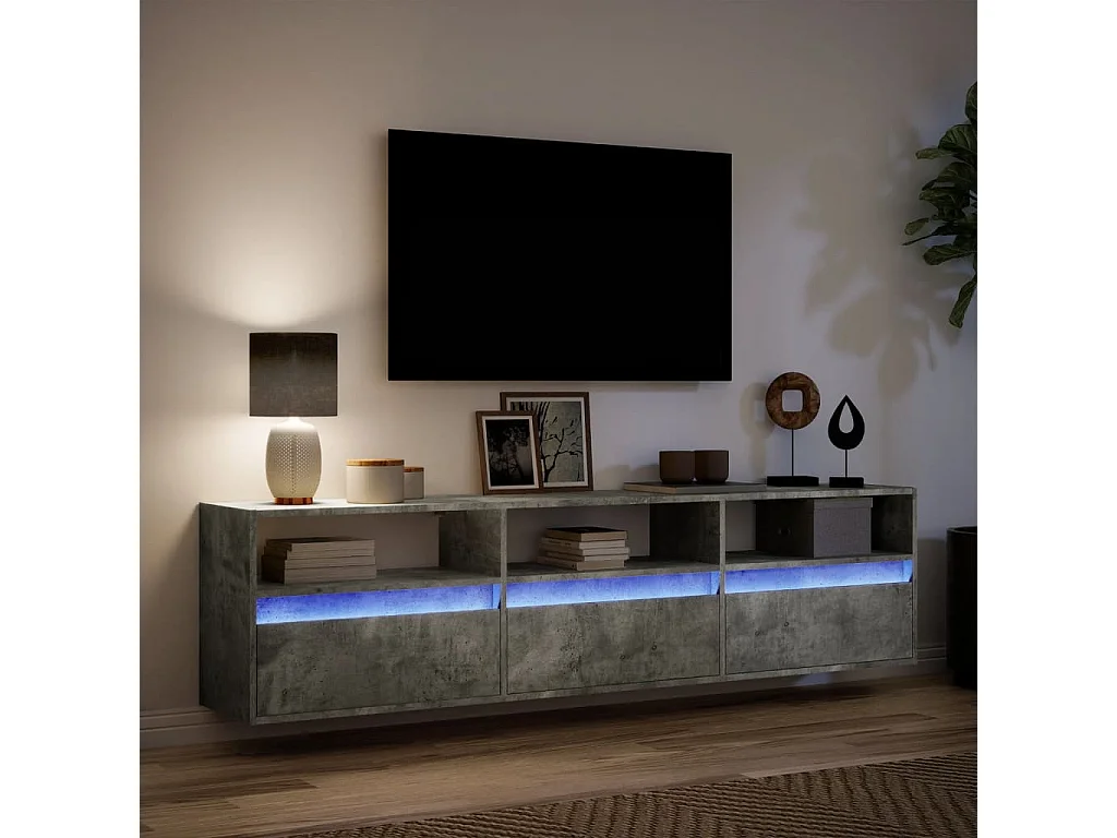 Berkfield TV Wall Cabinet with LED Concrete Grey 180x31x45 cm